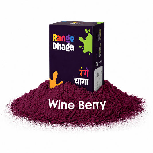Wine Berry fabric dye and fixer sachets from Rangedhaga, showing vibrant pink and purple dye powder in sachet packaging.