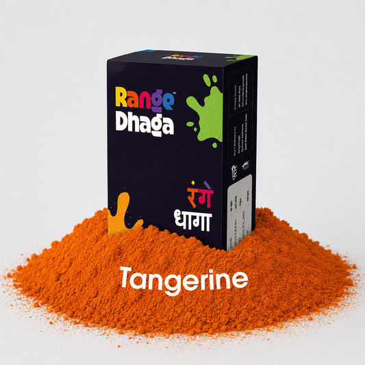 Rangedhaga Tangerine fabric dye sachet pack with fixer, vibrant orange color for clothing and textile coloring projects.