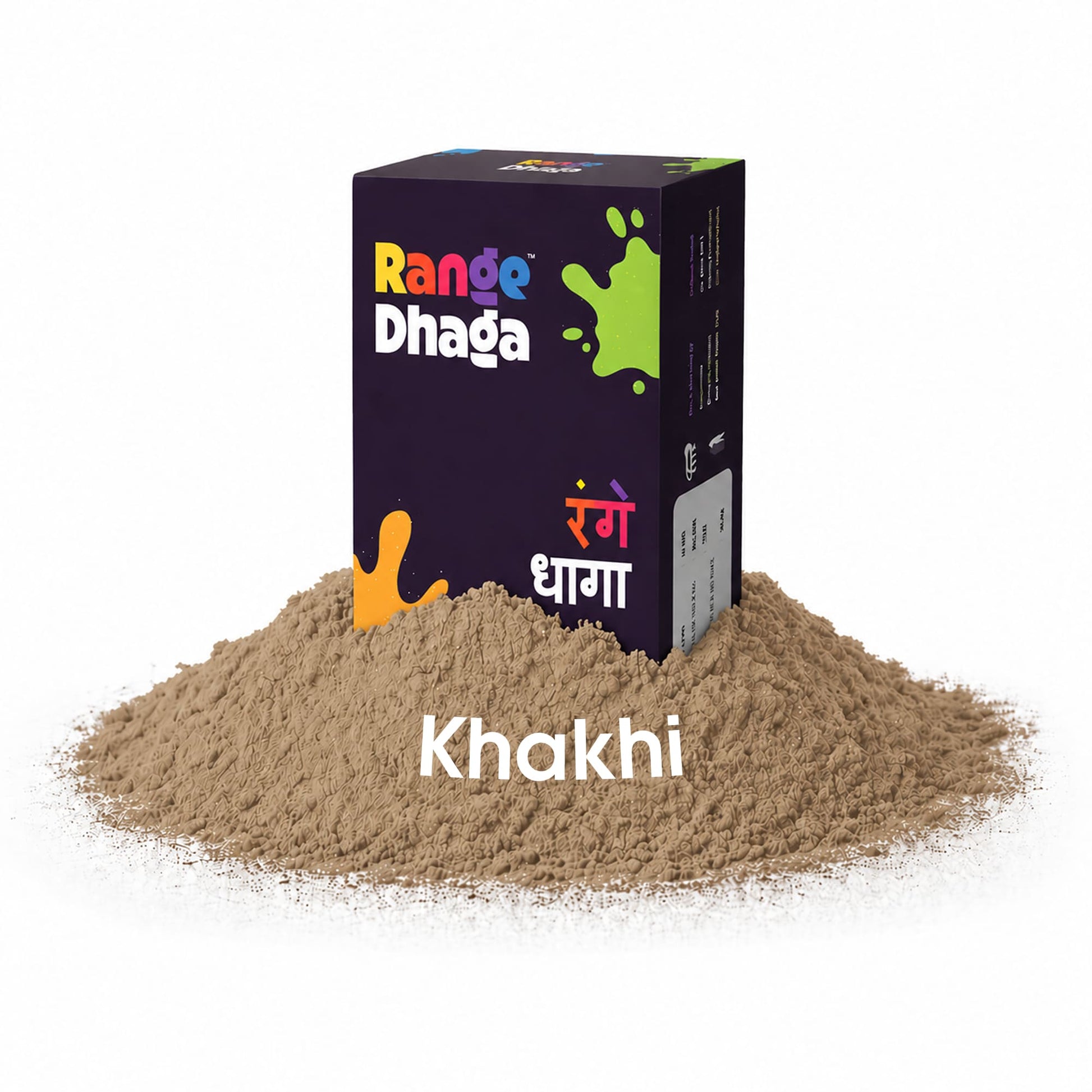Rangedhaga khaki fabric dye and fixer sachets for coloring and restoring fabric quality.