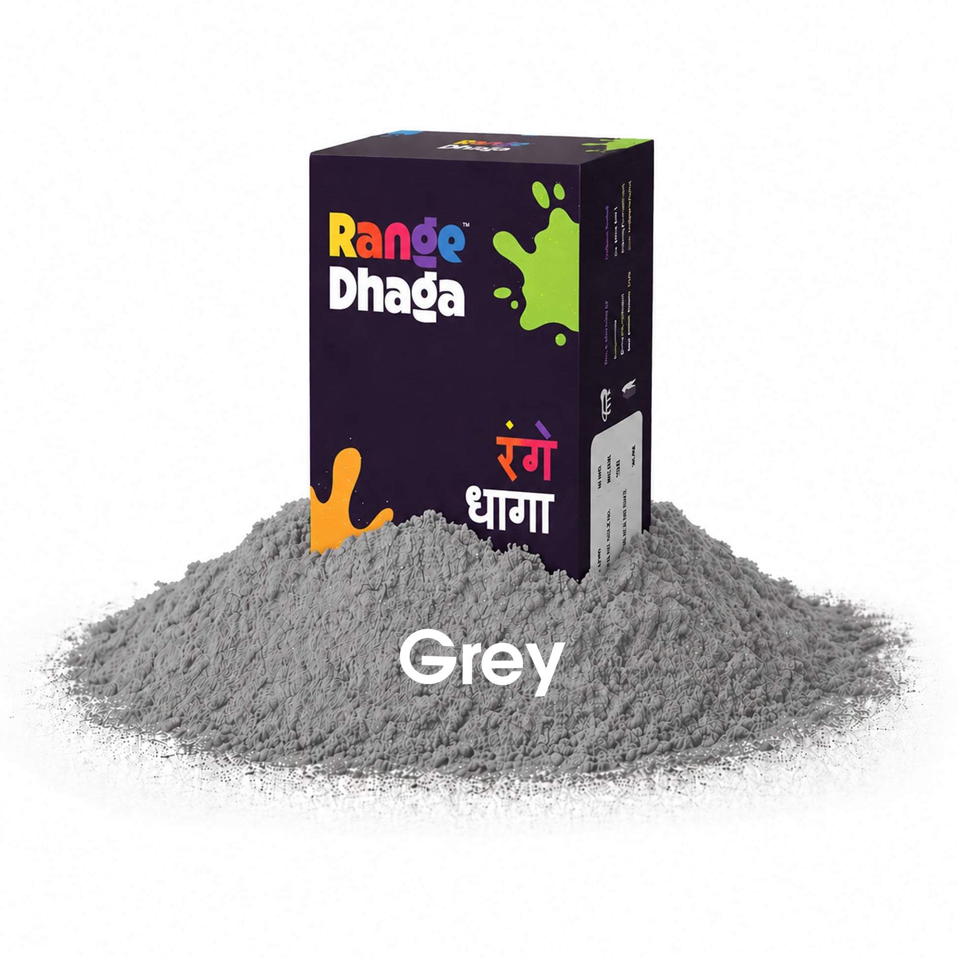 Grey fabric dye and fixer sachets from Rangedhaga in a 5-pack, shown in the image with packaging and dye powder.