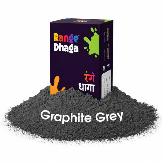 Graphite grey fabric dye and fixer sachets from Rangedhaga, perfect for refreshing or changing fabric colors.